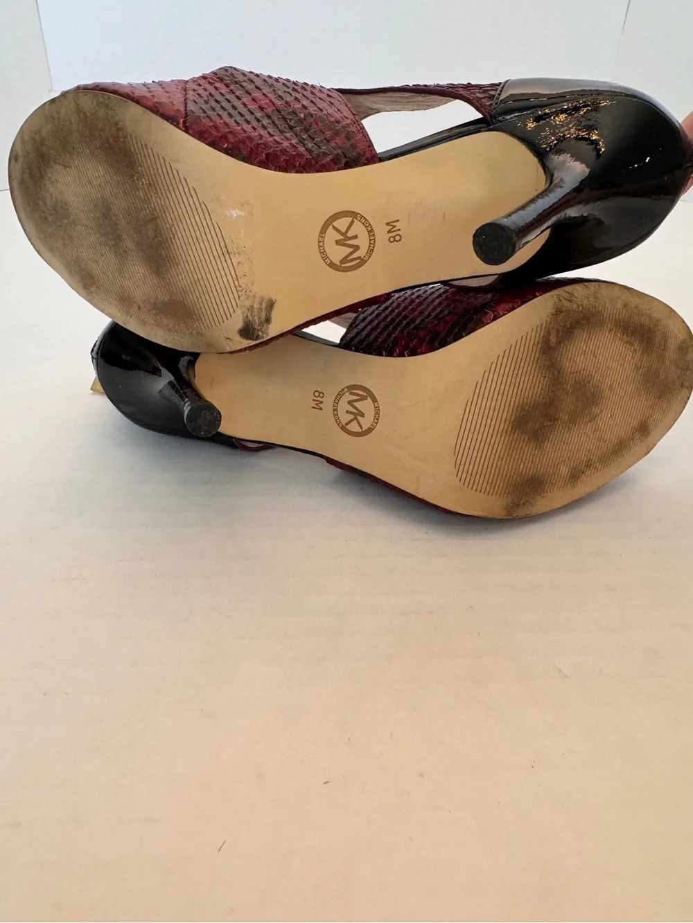 Michael Michael Kors Women 8M Berkley T-Straps Red Leather Snakeskin Heels Pumps
